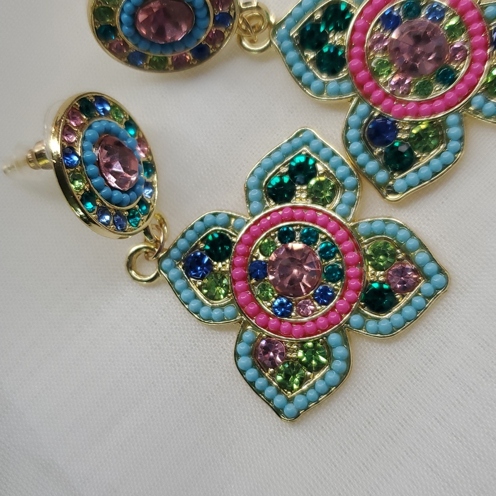 Multicolor Mosaic Rhinestone Earrings - Picture 4 of 12